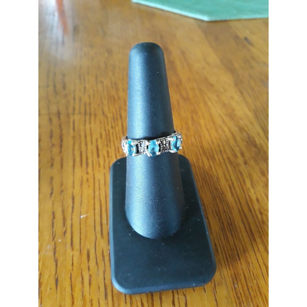 Sterling Silver Aqua Marcasite Cz Sz 7
